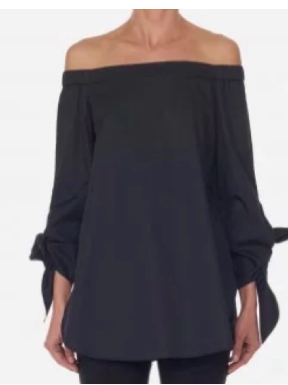 Tibi Off Shoulder Wool Blend Tunic Top Black Tie Sleeve Quiet Luxury 0